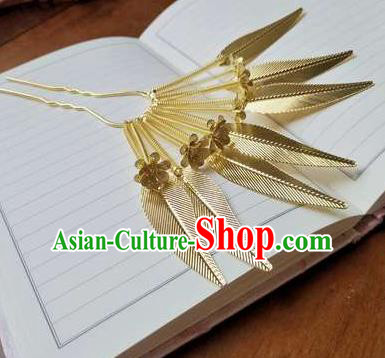 Chinese Classical Hair Clip Women Hanfu Hair Accessories Handmade Ancient Tang Dynasty Court Golden Leaf Hairpins