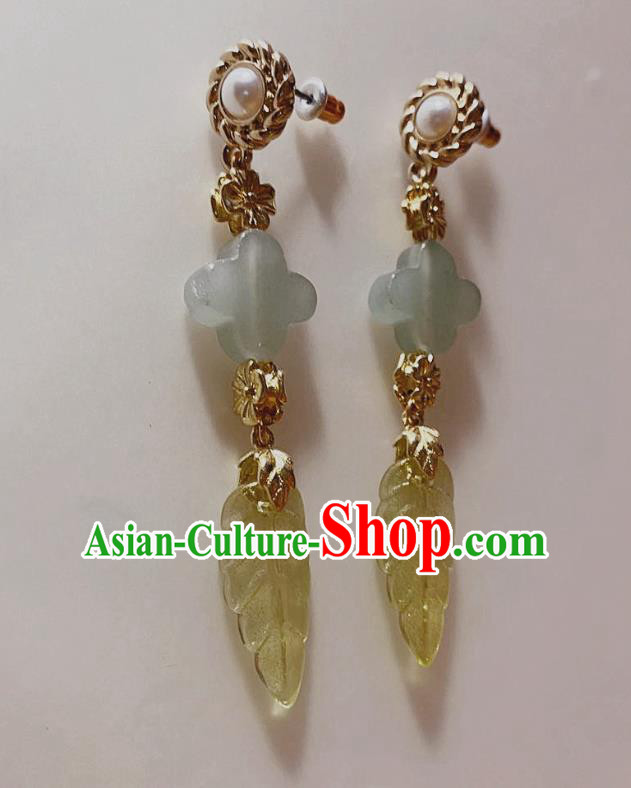 Handmade Chinese Classical Stone Eardrop Cheongsam Ear Accessories Ancient Hanfu Aquamarine Earrings