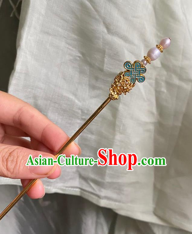 Chinese Ancient Court Empress Golden Hairpin Handmade Hanfu Hair Accessories Qing Dynasty Hair Clip