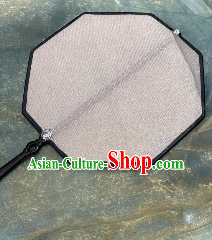 Chinese Classical Hanfu Beige Silk Octagon Fan Ancient Song Dynasty Wedding Palace Fans Court Fans