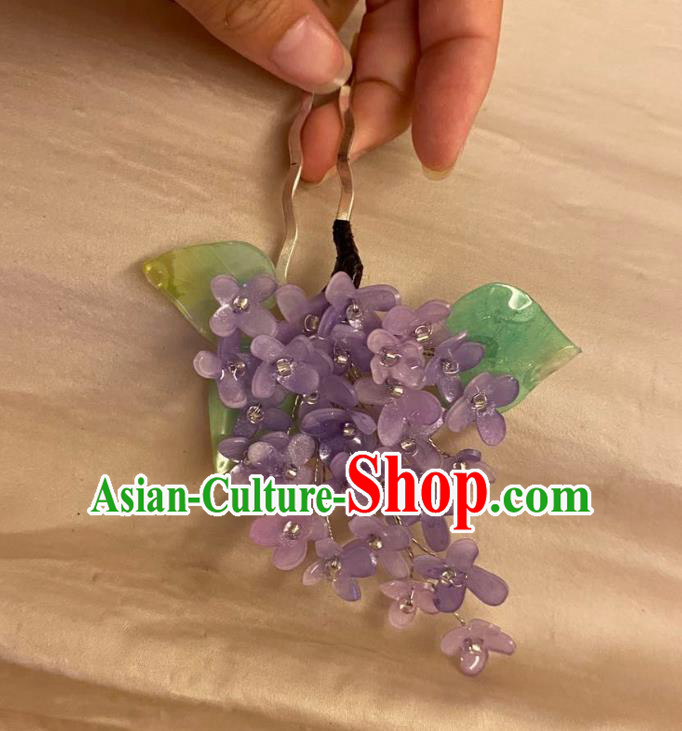Chinese Ancient Palace Lady Purple Flowers Hairpin Hanfu Hair Accessories Handmade Fragrans Hair Clip