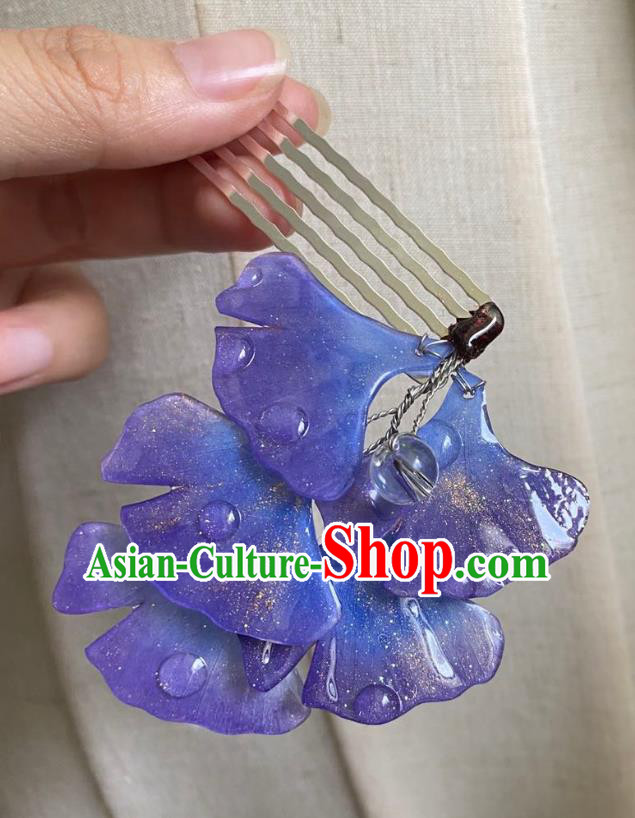 Chinese Ancient Palace Lady Deep Blue Ginkgo Leaf Hairpin Hanfu Hair Accessories Handmade Argent Hair Clip