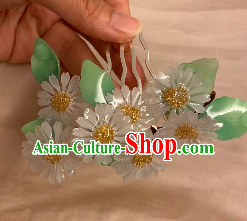 Chinese Ancient Palace Lady Hairpin Hanfu Hair Accessories Handmade White Daisy Hair Comb
