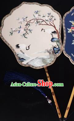 Chinese Classical White Silk Fan Ancient Song Dynasty Empress Embroidered Crane Palace Fans