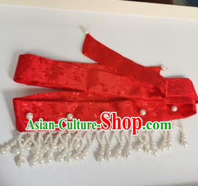 Chinese Song Dynasty Court Headband Hairpin Handmade Ancient Empress Hanfu Hair Accessories Red Silk Snood