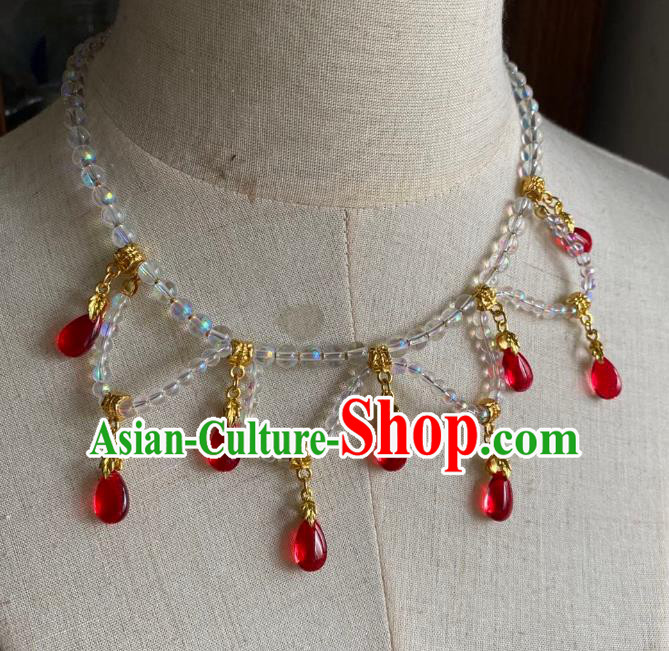 Chinese Handmade Red Water Drop Necklet Classical Jewelry Accessories Ancient Hanfu Beads Necklace for Women