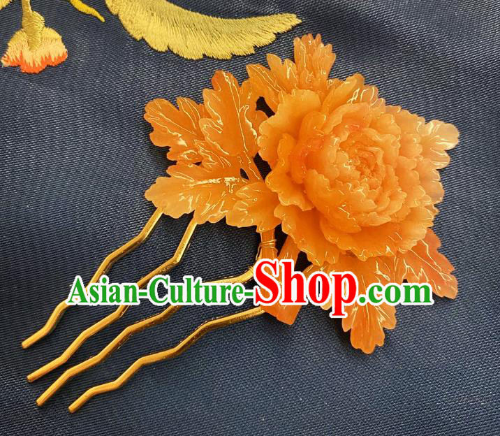 Chinese Ancient Princess Peony Hairpins Hair Accessories Handmade Kimono Courtesan Flower Hair Comb