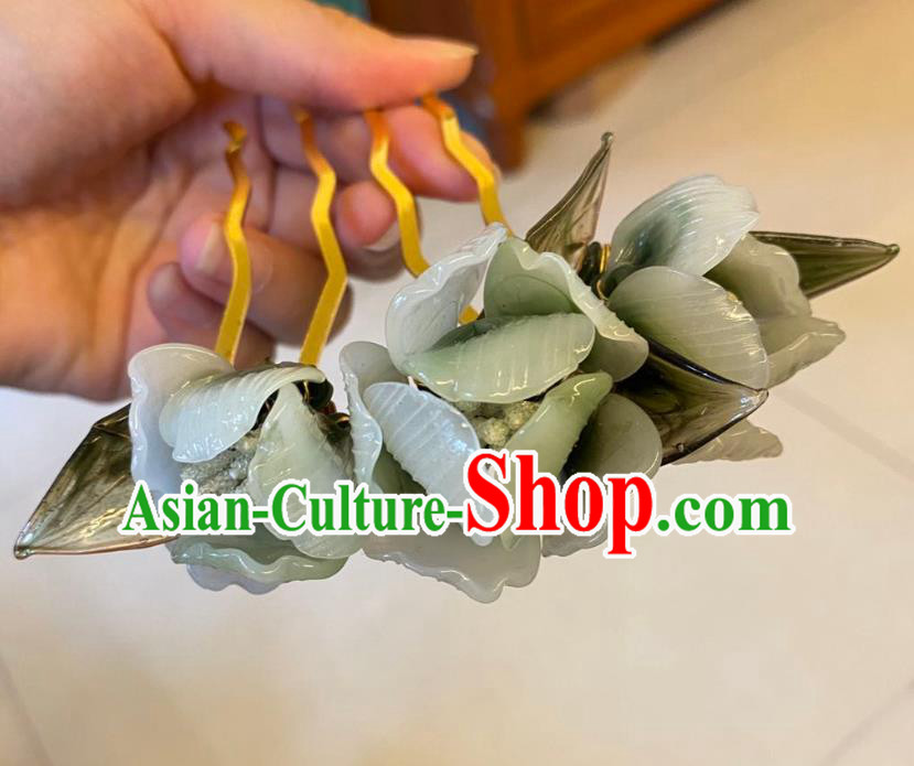 Chinese Ancient Palace Lady Green Azalea Hairpins Hair Accessories Handmade Plastic Flowers Hair Comb