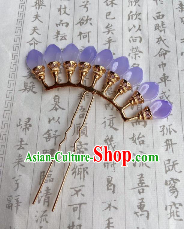 Chinese Ancient Court Empress Hairpins Hair Accessories Handmade Ming Dynasty Palace Purple Epiphyllum Hair Stick