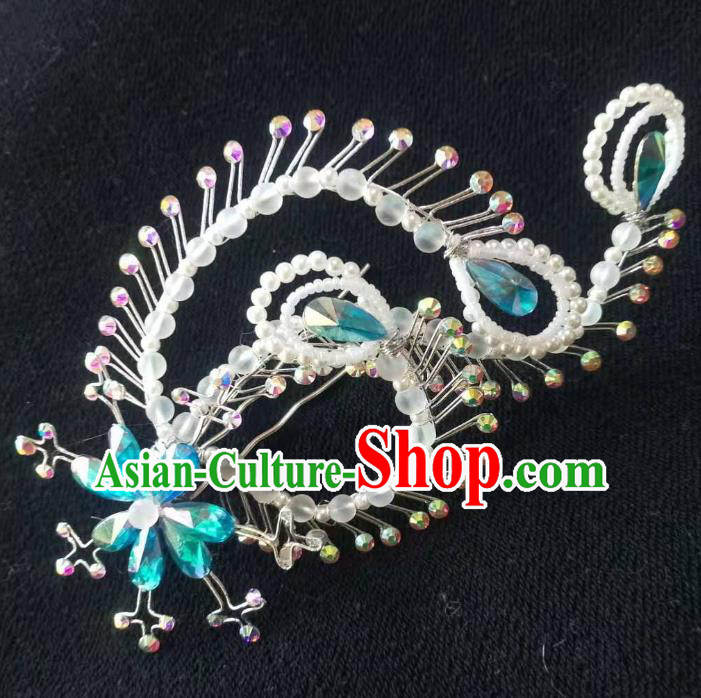 Chinese Ancient Imperial Empress White Phoenix Hairpins Hair Accessories Handmade Ming Dynasty Court Beads Hair Crown