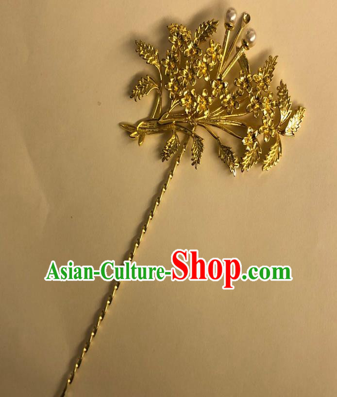 Chinese Ancient Palace Lady Golden Leaf Hairpins Hair Accessories Handmade Ming Dynasty Curette Hair Stick