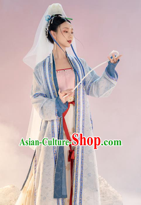 Chinese Ancient Goddess Hanfu Apparels Traditional Costumes Song Dynasty Imperial Concubine Embroidered BeiZi Top and Skirt Full Set