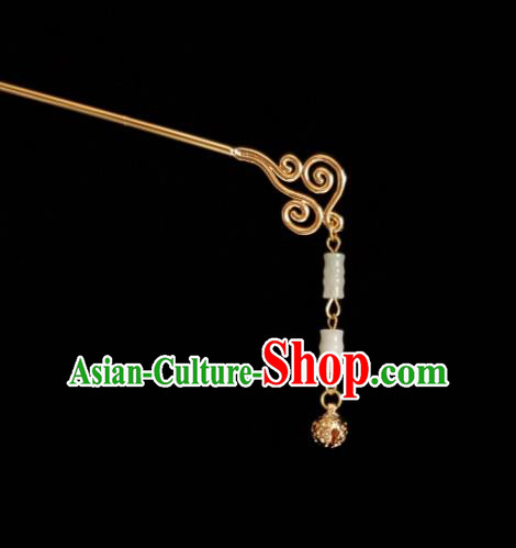 Chinese Ancient Princess Jade Bamboo Tassel Hairpins Hair Accessories Handmade Cheongsam Golden Bell Hair Stick