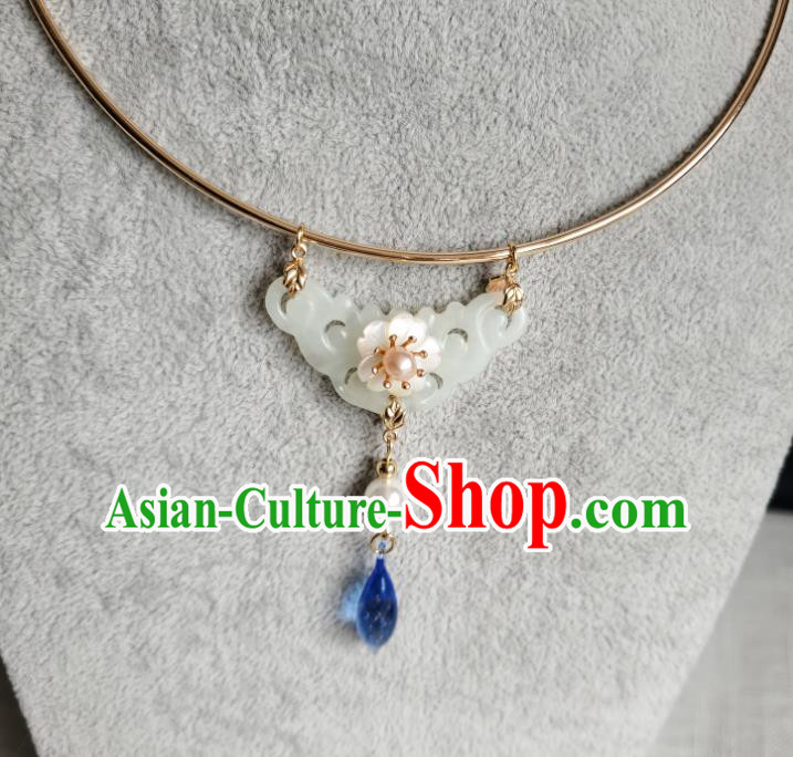 Chinese Handmade Ming Dynasty Blue Crystal Necklet Classical Jewelry Accessories Ancient Princess Hanfu Jade Necklace
