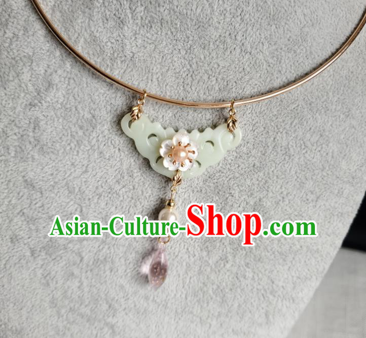 Chinese Handmade Ming Dynasty Pink Drop Necklet Classical Jewelry Accessories Ancient Princess Hanfu Jade Necklace