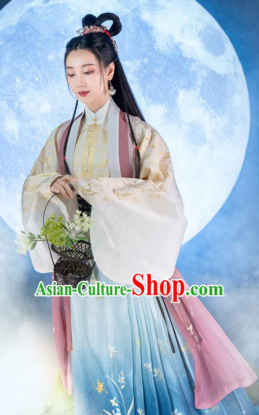 Chinese Ancient Goddess Princess Embroidered Hanfu Dress Traditional Ming Dynasty Court Woman Historical Costumes Complete Set