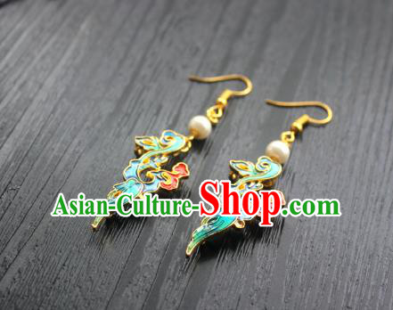 Chinese Handmade Blueing Cloud Earrings Classical Jewelry Accessories Hanfu Qing Dynasty Eardrop