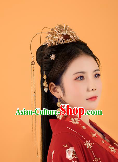Chinese Classical Court Queen Phoenix Coronet Handmade Hanfu Hair Accessories Ancient Ming Dynasty Princess Tassel Hairpins