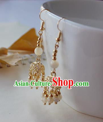Chinese Handmade Golden Earrings Classical Jewelry Accessories Hanfu Ming Dynasty Princess Eardrop