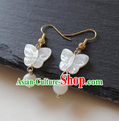 Chinese Handmade Shell Butterfly Earrings Classical Jewelry Accessories Hanfu Ming Dynasty Princess Eardrop