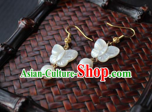 Chinese Handmade Shell Butterfly Earrings Classical Jewelry Accessories Hanfu Ming Dynasty Princess Eardrop