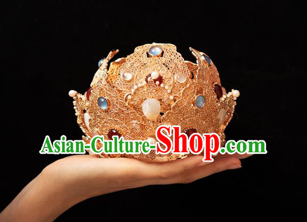 Chinese Classical Gems Agate Hair Crown Handmade Hanfu Hair Accessories Ancient Tang Dynasty Empress Lotus Hairpins