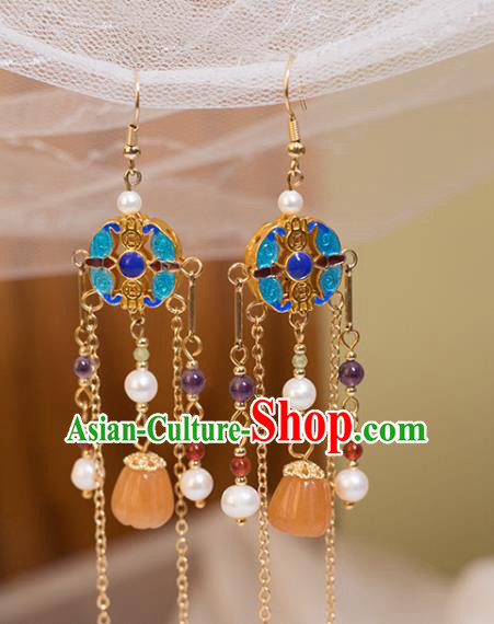 Chinese Handmade Ceregat Earrings Classical Ear Accessories Hanfu Ming Dynasty Princess Blueing Eardrop