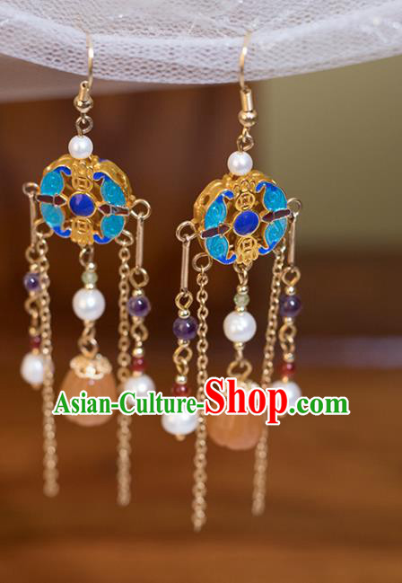 Chinese Handmade Ceregat Earrings Classical Ear Accessories Hanfu Ming Dynasty Princess Blueing Eardrop