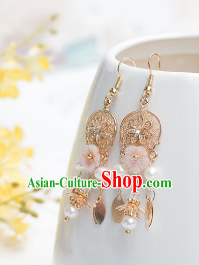Chinese Handmade Golden Earrings Classical Ear Accessories Hanfu Ming Dynasty Princess Tassel Eardrop