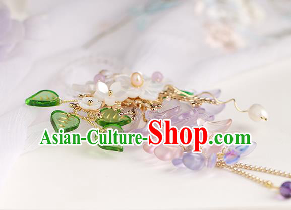 Chinese Handmade Classical Wisteria Accessories Ancient Hanfu Ming Dynasty Princess Beads Tassel Brooch