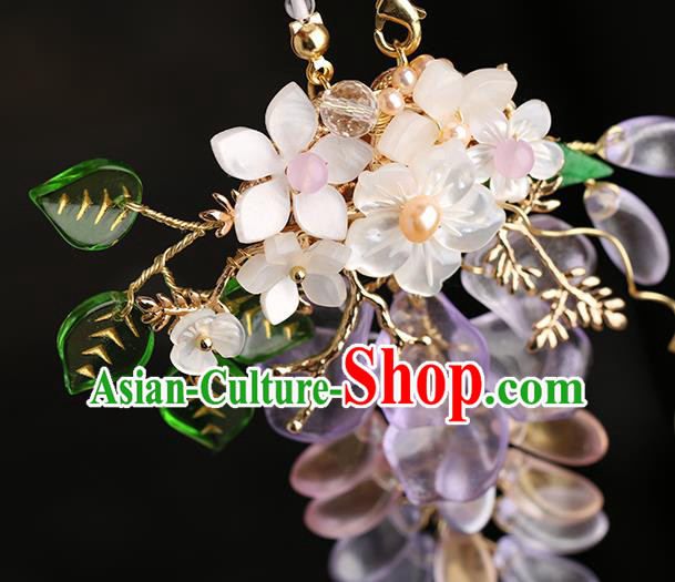 Chinese Handmade Classical Wisteria Accessories Ancient Hanfu Ming Dynasty Princess Beads Tassel Brooch