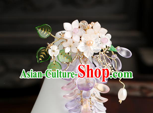 Chinese Handmade Classical Wisteria Accessories Ancient Hanfu Ming Dynasty Princess Beads Tassel Brooch