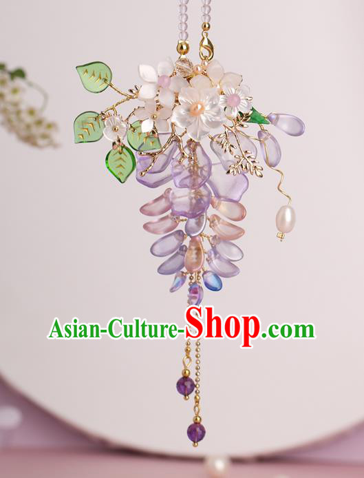 Chinese Handmade Classical Wisteria Accessories Ancient Hanfu Ming Dynasty Princess Beads Tassel Brooch