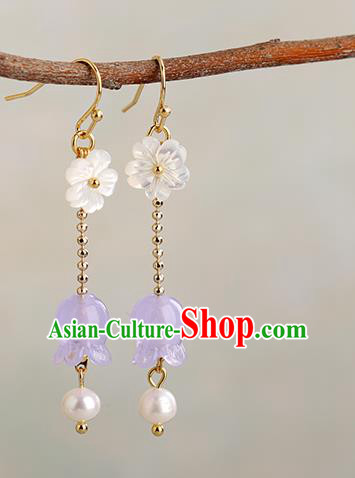 Chinese Handmade Shell Earrings Classical Ear Accessories Hanfu Ming Dynasty Princess Convallaria Eardrop