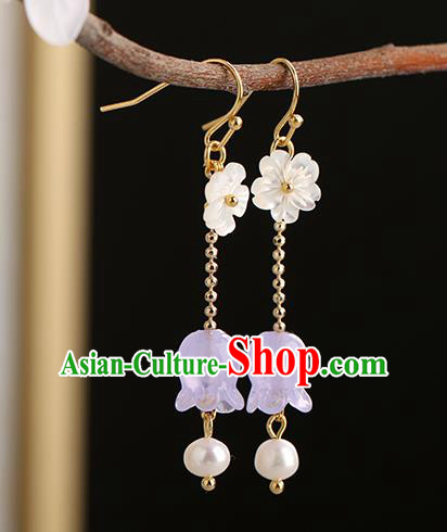 Chinese Handmade Shell Earrings Classical Ear Accessories Hanfu Ming Dynasty Princess Convallaria Eardrop
