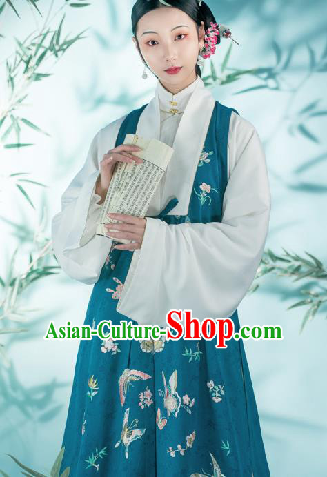 Chinese Ming Dynasty Patrician Women Historical Costumes Traditional Hanfu Apparels Ancient Countess Embroidered Green Vest