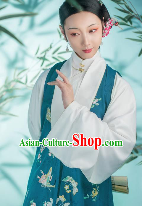 Chinese Ming Dynasty Patrician Women Historical Costumes Traditional Hanfu Apparels Ancient Countess Embroidered Green Vest