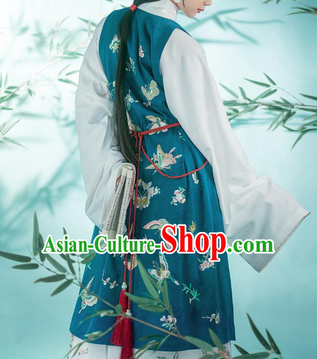 Chinese Ming Dynasty Patrician Women Historical Costumes Traditional Hanfu Apparels Ancient Countess Embroidered Green Vest