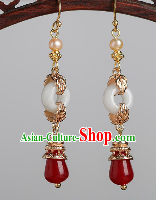 Chinese Handmade Agate Earrings Classical Ear Accessories Hanfu Ming Dynasty Princess Pearls Eardrop