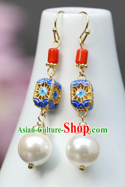 Chinese Handmade Agate Earrings Classical Ear Accessories Hanfu Qing Dynasty Princess Blueing Eardrop
