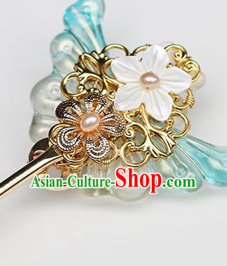 Chinese Classical Palace Butterfly Hair Stick Handmade Hanfu Hair Accessories Ancient Ming Dynasty Empress Hairpins Pearls Hair Clip