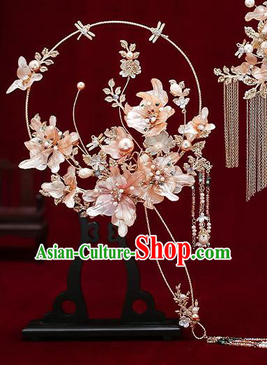 Chinese Handmade Wedding Flowers Palace Fans Classical Fans Ancient Bride Crystal Tassel Round Fans