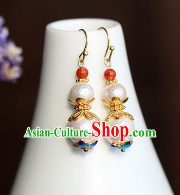 Chinese Handmade Gourd Earrings Classical Ear Accessories Hanfu Qing Dynasty Princess Pearl Eardrop