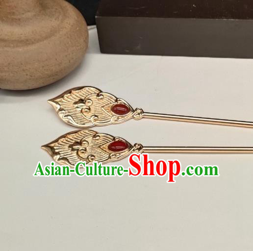 Chinese Classical Golden Hair Stick Handmade Hanfu Hair Accessories Ancient Tang Dynasty Princess Agate Hairpins