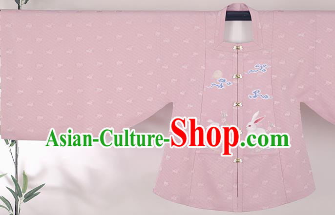 Chinese Ancient Hanfu Apparels Traditional Ming Dynasty Historical Costumes Patrician Lady Embroidered Pink Blouse and Skirt Full Set