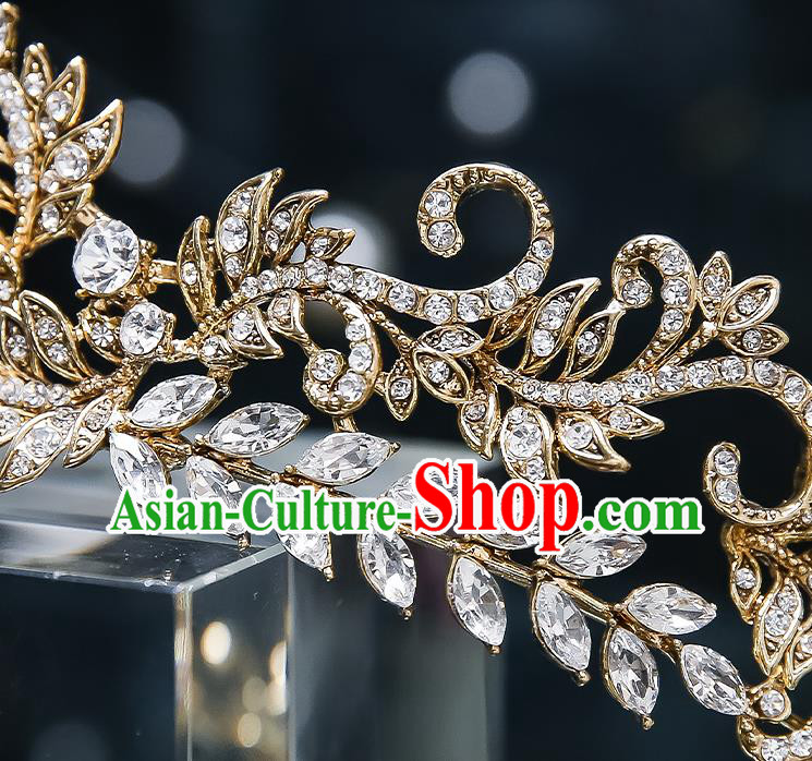 Handmade Baroque Wedding Bride Golden Royal Crown Classical Jewelry Accessories European Princess Zircon Hair Accessories