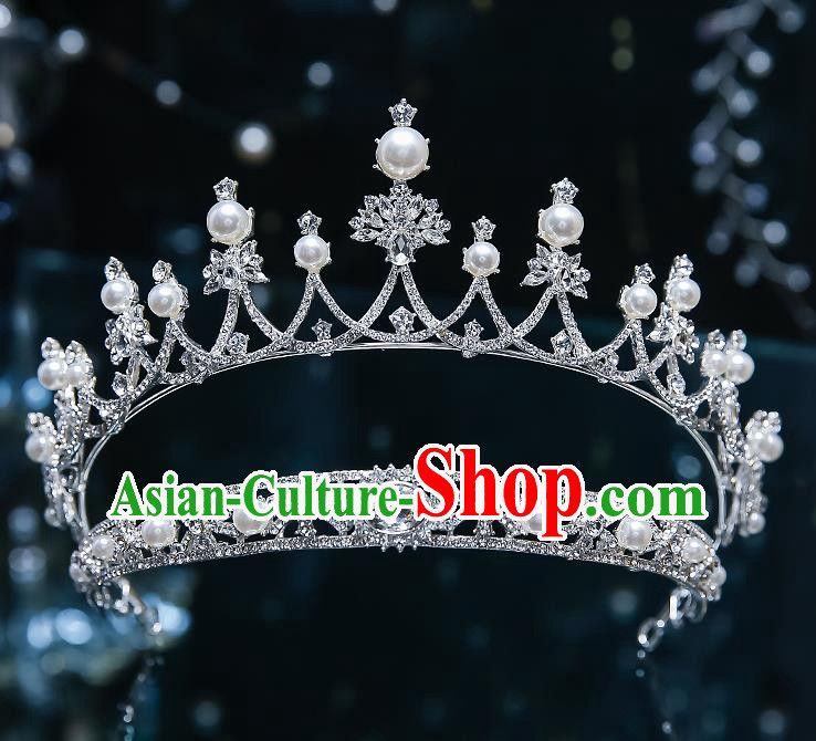 Handmade Baroque Wedding Bride Royal Crown Classical Jewelry Accessories European Princess Pearls Hair Accessories