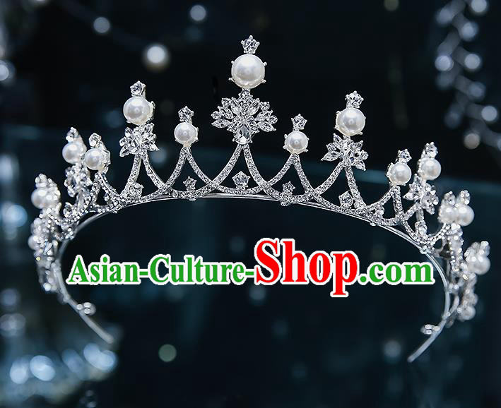 Handmade Baroque Wedding Bride Royal Crown Classical Jewelry Accessories European Princess Pearls Hair Accessories