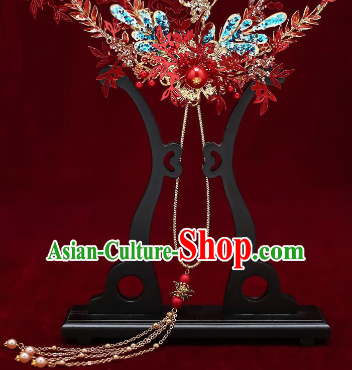 Chinese Handmade Wedding Red Dragonfly Butterfly Palace Fans Classical Fans Ancient Bride Round Fans