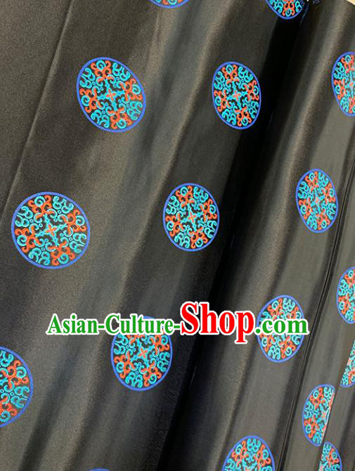 Chinese Traditional Lucky Pattern Black Silk Fabric Brocade Drapery Tibetan Robe Damask Material